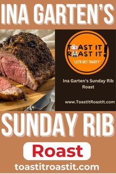 an ad for roast roast, featuring steak on a cutting board and text that reads sunday rib roast