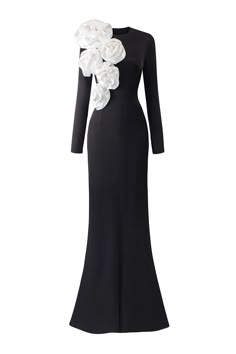 Long Black Dress Long Sleeve, Elegant Long Sleeve Dresses, Silk Floor Length Dress, Long Sleeve Formal Gown, Eid Looks, Mean Blvd, Trumpet Silhouette, Evening Gowns With Sleeves, Fashion Top Outfits