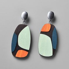 Marcella Earrings by Julia Turner (Wood & Silver Earrings) Julia Turner Necklace, Abstract Earrings Clay, Textile Earrings Artful Home, Mix Media Earrings, Julia Turner Jewelry, Earrings Ceramics, Emma Necklace, Torch Enameling, Wooden Earrings Handmade