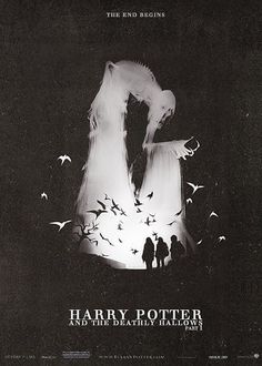 the poster for harry potter and the deathly hallows is shown in black and white