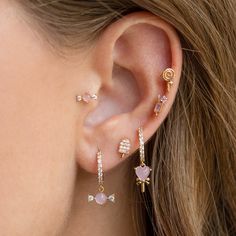 Got a sweet tooth? This set is perfect for you! These mismatched studs have been styled by our design team so you don't have to guess which ones will go great together! Rose Gold Earring Set, Formal Rose Gold Crystal Earrings For Pierced Ears, Elegant Rose Gold Piercings With Cubic Zirconia, Rose Gold Curated Ear, Rose Gold And Opal Earrings, Simple Hoop Earrings, Minimal Earrings, Style Streetwear, Mismatched Earrings