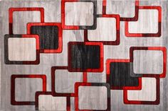 an abstract painting with squares and rectangles in grey, red and black colors