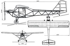 an old airplane is shown in black and white, with measurements for the wing section