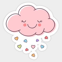 a pink cloud with hearts flying around it