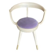 a white and purple chair with wooden legs on a white background in the shape of a circle