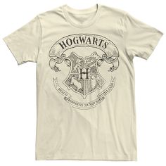 a white t - shirt with hogwart's crest on it