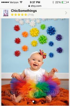 Gotta get dem bows Rainbow Baby Birthday, Rainbow Baby Photography, Rainbow Backdrop, Rainbow Parties, Rainbow Unicorn Birthday, Halloween Clown, 1st Birthday Photos, Smash Cake Photoshoot