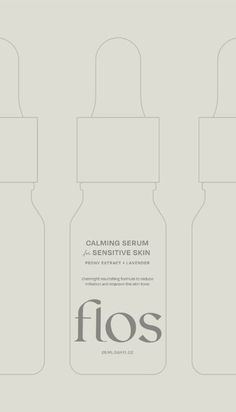 the packaging design for flos is shown in three different sizes and colors, including one with