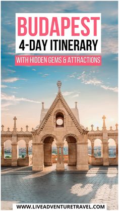 the front cover of a travel guide for budapest 4 - day itinerary with hidden gems and attractions