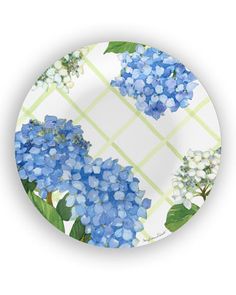 a plate with blue flowers on it