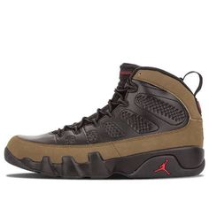 The Air Jordan 9 Retro 'Olive' 2012 is a stylish sneaker that is perfect for any activity. The black upper is complemented by Varsity Red and Light Olive accents, giving it a classic look. The rubber sole provides excellent traction and cushioning. This sneaker is part of the Air Jordan series, which is inspired by the legendary Michael Jordan. Its timeless design allows you to look stylish and feel comfortable while playing sports or just going for a walk. The Air Jordan 9 Retro 'Olive' 2012 is a must-have for any sneaker enthusiast. (AJ9/SNKR/High Top/Basketball) Air Jordan 9 Retro, Retro 9, Jordan 9 Retro, Air Jordan 9, Going For A Walk, Jordan 9, Playing Sports, Hype Shoes, Stylish Sneakers