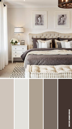 a bedroom color scheme with neutrals, browns and grays in shades of grey