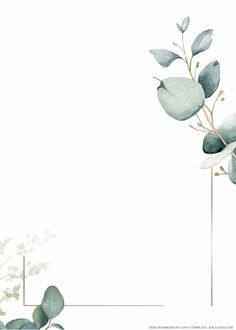 a watercolor painting of leaves and branches on a white background with an empty space for the text