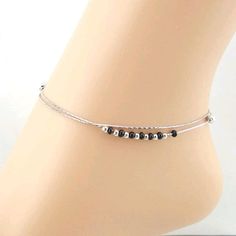 Pearl Ankle Bracelet, Bead Anklet, Ankle Jewelry, Double Black, Beach Anklets, Women Anklets