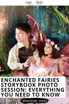 two children in fairy costumes with the caption, enchanted fairies storybook photo session everything you need to know