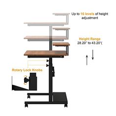 the height of a standing desk is shown with measurements for each shelf on top and bottom