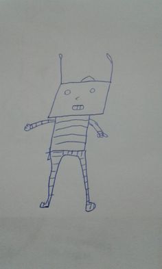 a drawing of a person with a box on their head