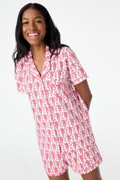 We love love love our matching top and bottom polo-style pajama sets! The cozy 100% Premium Cotton will make you happy that this pajamas-out-to-brunch trend is still happening. 4 Buttons Breast Pocket Elastic Waist Materials and Care 100% Premium Cotton Cold Wash, with like colors. Do not bleach Tumble dry low (Line dry recommended). Warm iron if needed Imported Measurement Information Model is 5'7.5" and Wears Size Small Size S Length: 25.5" (from Shoulder) Size S Sleeve Length: 7" (from Should Roller Rabbit Pink Monkey, Roller Rabbit Monkey, Monkey Pajamas, Pink Monkey, Pink Monkeys, Cute Pajama, Bday Wishlist, Monkey Print, Cute Pjs