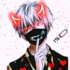 an anime character with white hair wearing a black mask and holding a finger up to his mouth