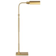 a gold colored floor lamp on a white background with the light turned on and off