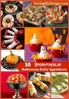 halloween party appetizers are featured in this collage