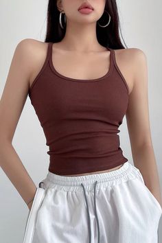 Item Type: Top Material: Polyester Pattern: Solid Collar: Round Neck Sleeve Length: Sleeveless Color: Black, White, Brown, Gray Size: S,M Size(cm) Top Length Bust S 49 60 M 50 64 Cotton Halter Neck Tank Top, Brown Summer Workout Tops, Sleeveless Brown Seamless Crop Top, Fitted Sleeveless Tank Top Casual, Brown Fitted Cami Tank Top, Fitted Casual Racerback Camisole, Fitted Sleeveless Casual Tank Top, Casual Fitted Racerback Camisole, Brown Stretch Halter Neck Tank Top