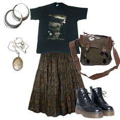 #thecranberries #grunge #fairycore #fashion #style #outfitstyle Punk Fairycore Outfits, Grunge With Skirt, Grunge Indie Fashion, Fairycore Outfits For School, Dark Boho Aesthetic Outfit, Grunge Hippy Outfits, Whimsical Grunge Outfits, Nature Grunge Outfit, Granola Grunge Aesthetic