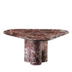 an oval marble dining table with four legs and a pedestal base in the shape of a column