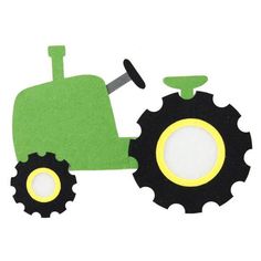 a green tractor with yellow wheels is shown on a white background in the shape of a heart