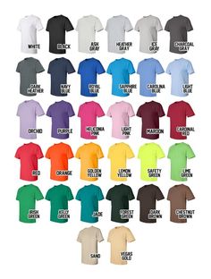 This listing is for a brand new "Missouri" t-shirt, printed on a 6.0 oz, 100% cotton shirt from Gildan. We have over 30 shirts colors and 15 print colors available. Please see size chart above if you have questions about sizes and dimensions. If you would like this design printed on a different item (long sleeve, ladies tee, youth size, hoodie, etc) please let us know!Important! Please add a note during checkout to let us know which print color you would like (see images above for options.) The Tshirt Colors Palette, Color Shirt, T Shirt Colors, T Shirt Colors Ideas, T Shirt Colors Palette, New York T Shirt, Design Brochure, New West, Go Big Blue