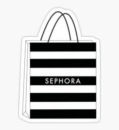 a black and white striped shopping bag with the word sephora on it sticker