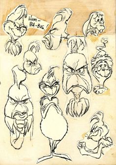 an old drawing of angry birds in various poses