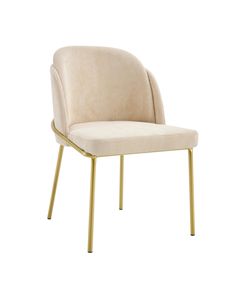 a beige chair with gold legs on a white background