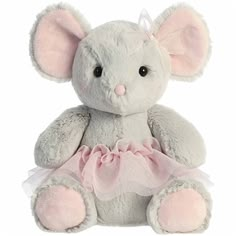 a gray stuffed animal with a pink tutu