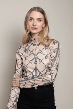 A unique design inspired by the classic equestrian motifs mixed up with a modern pop of color, the intricate and elegant patterns, bright colors, and a beautifully tailored piece makes this collection uniquely designed with the equestrian in mind. Riding Shirts, Equestrian Fashion, Active Women