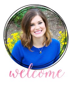 a woman smiling in front of flowers with the words welcome