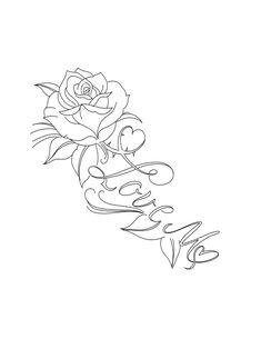 a drawing of a rose with the word love written in cursive writing on it