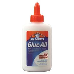 a bottle of glue - all on a white background with red and blue trimming