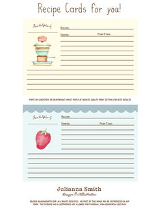 recipe cards for you with an apple on top and the words, i love to cook