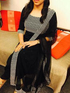 Black Churidar Designs Party Wear, Black And White Kurti Design, Sleeve Ideas, Long Dress Design