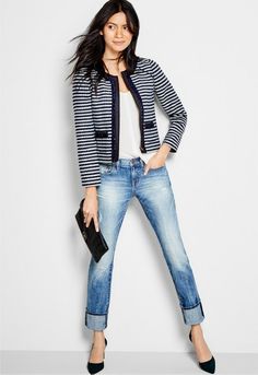 Women's Clothing - New Sweaters, Dresses, Shoes, Women's Boots & Skirts - J.Crew Factory Minelli Boots, Parisian Winter, Bf Jeans, Rugged Boots, Blazer White, Skirts With Boots, Sweater Boots, Boyfriend Style, Striped Blazer