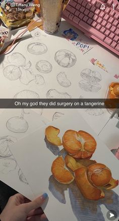 someone is drawing some food on paper