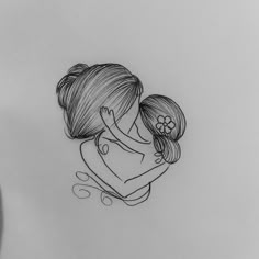 a drawing of two people hugging each other with one holding the other's head