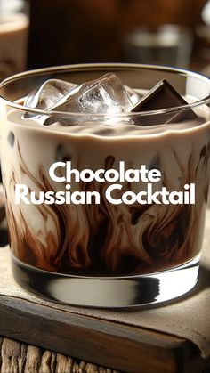 chocolate russian cocktail in a glass with ice cubes