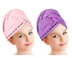 Luxspire 2 Pack Microfiber Hair Drying Towels Wrap Turban, Fast Drying Hair Cap, Bath Shower Head Towel with Buttons, Super Water-absorbent - Pink and Purple ** Check out the image by visiting the link. (As an Amazon Associate I earn from qualifying purchases) Wrap Turban, Shower Hair, Hair Towel Wrap, Hair Drying, Hair Turban, Towel Wrap, Hair Towel, Shower Cap, Drying Towels