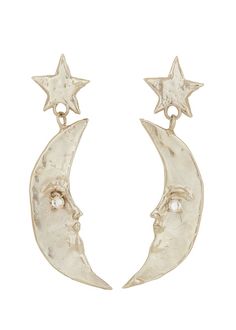 Moon Earrings in White Bronze – Mondo Mondo Dope Jewelry, Moon And Star, Moonstone Earrings, Funky Jewelry, Winter Trends, Moon Jewelry, Moon And Stars, Moon Earrings, Dream Jewelry