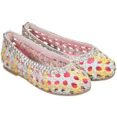 BILLIEBLUSH Girls Pastel Woven Leather Ballerina Pumps Ballerina Pumps, Pink Bow