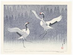 Toshi Yoshida, Woodblock Printmaking, Japanese Cranes, Hiroshi Yoshida, Shin Hanga, Sandhill Cranes, Japanese Crane, Dance Images, Japanese Print