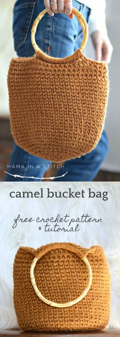 the bamboo handle bucket bag crochet pattern is easy to make and looks great on someone's purse