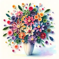 a vase filled with lots of colorful paper flowers